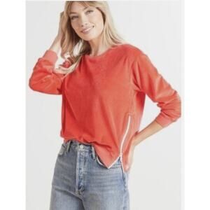 Red Velour Sweatshirt Womens Size 0 XS Sundry For Evereve Side Zip Crewneck